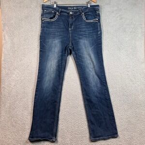 Grace in LA P Straight Women Blue Denim Jeans Size 19 Embroidered Pockets